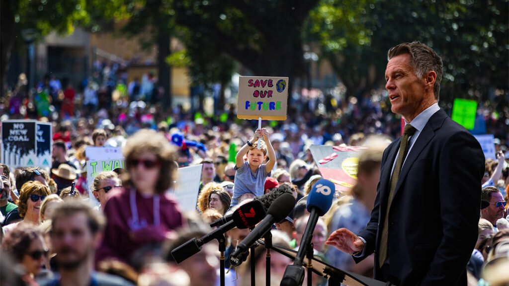 Protesters gathered near Sydney Town Hall with police monitoring a public rally.