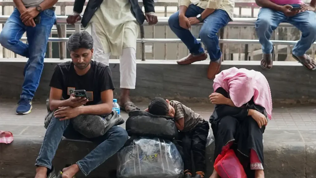 Passengers wait at the Hazrat Shahjalal International airport in Bangladesh after flights were cancelled owing to the US-Israeli attack on Iran. Photograph: Al-emrun Garjon/AP