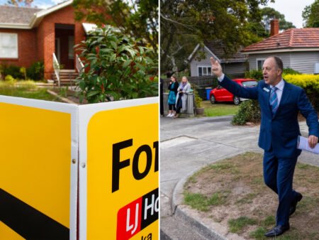 An auctioneer conducting a residential property auction in Victoria.