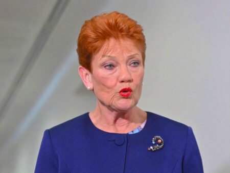 Pauline Hanson Refuses to Remove One Nation Cartoons After Renewed Criticism Pauline Hanson speaking at a public event.